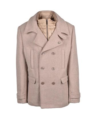 Yes-Zee Grey Double-Breasted Removable Bib Peacoat