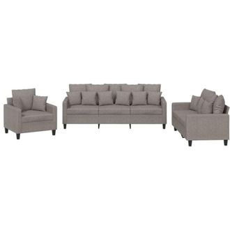 vidaXL vidaXL Set Divani 3 pz con Cuscini Tortora in Tessuto