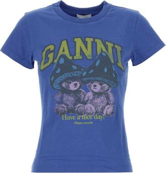 Ganni Navy Blue Round Neck T-Shirt