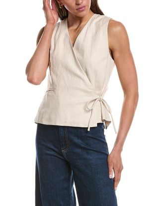 Ichi Ihzahra Sleeveless Linen-Blend Wrap Top