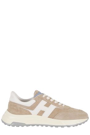 Hogan Sand Hyperlight Laced Embossed-H Leather Sneakers