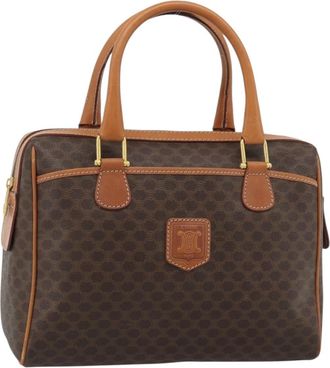 Celine Vintage Macadam Boston Canvas Brown Canvas Handbag (Pre-Owned)