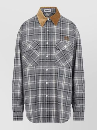 Miu Miu shirt chest pockets corduroy collar plaid
