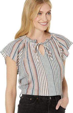 Dylan By True Grit Rae Down to Earth Top Womens Gray Striped Blouse JDM941