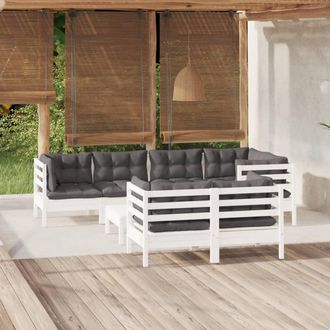 vidaXL Muebles De Jard&iacute;n 8 Pzas Con Cojines Blanco Madera Maciza Pino Vidaxl