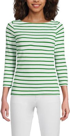 Lands End Mariner Jersey Boatneck Top in Ivory/true Green Breton Stripe at Nordstrom, Size X-Small P