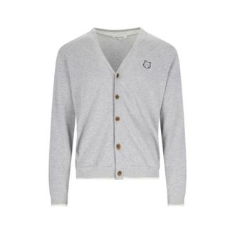 Maison Kitsuné Cardigans, male, Gray, Size: XL Stylish Knit Sweater for Men