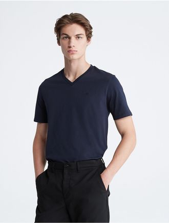 Calvin Klein Jeans Calvin Klein Mens Smooth Cotton Solid V-Neck T-Shirt - Navy - XS