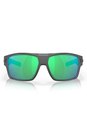 Costa Diego 62mm Oversize Polarized Mirrored Rectangular Sunglasses in Matte Gray /Green 580G at Nordstrom