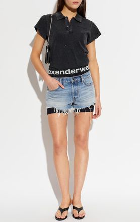 Alexander Wang Polo With Shimmering Crystals, Womens, Black