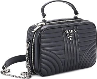 Prada Zip Around Top Handle Bag Diagramme Quilted Leather Medium satchel - Nero
