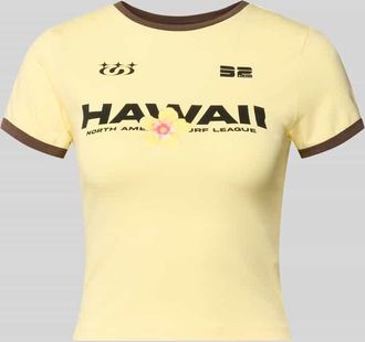 Noisy May Slim Fit T-Shirt mit Statement-Print Modell Molly in Hellgelb Melange, Gr&ouml;&szlig;e XL