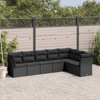vidaXL Set De Comedor De Jard&iacute;n 7 Pzas Y Cojines Rat&aacute;n Sint&eacute;tico Negro Vidaxl