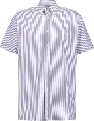 Valentino Garavani Blauw Gestreept Katoenen Overhemd - Heren - Korte mouwen Overhemden - Blauw - 2XL - Katoen - Overhemden