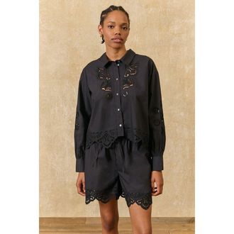 Louise Misha Opengewerkte geborduurde blouse met lange mouwen, RAFAEL