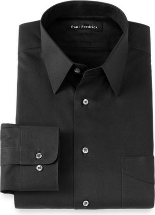 Paul Fredrick Tailored Fit Non-iron Cotton Pinpoint Solid Point Collar Dress Shirt in Black at Nordstrom, Size 16.5 - 32