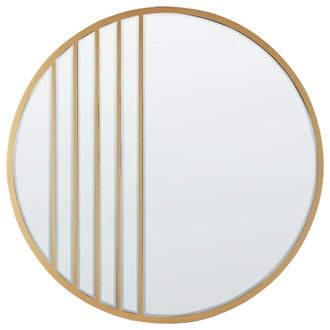 Beliani Espejo De Pared Moderno Marco De Mdf Forma Redonda Con Ganchos Dorado Coust