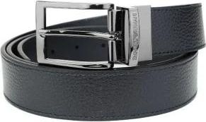 Emporio Armani Palmellato Lederen Bedrukte Omkeerbare Riem - Heren - Riemen - Blauw - ONE Size - Leer - Accessoires