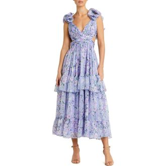 Mac Duggal Ruffle Tiered Cut-Out Floral Chiffon Dress in Lilac Multi at Nordstrom, Size 10