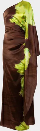 Silvia Tcherassi Afrodita One-Shoulder Long-Sleeve Satin Maxi Dress