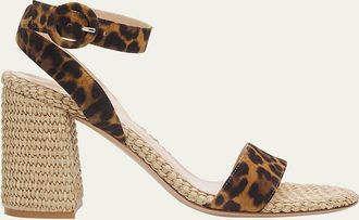 Gianvito Rossi 85mm Leopard-Printed Suede and Raffia Sandals