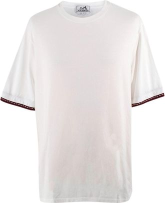 Herm&egrave;s White Burgundy Trimmed Cotton T-Shirt Size XL