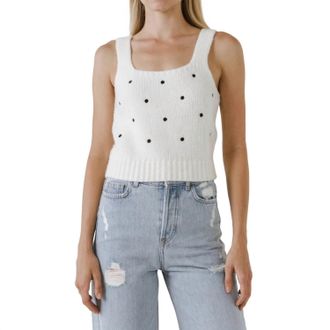 English Factory Dot Embroidered Sweater Tank In White/black