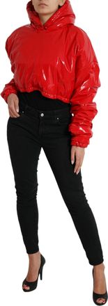 Dolce & Gabbana Womens Shiny Red Hooded Cropped Short Coat Jacket