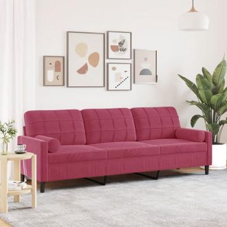 vidaXL Vidaxl - Sof&aacute; De 3 Plazas Con Cojines Terciopelo Rojo Tinto 210 Cm