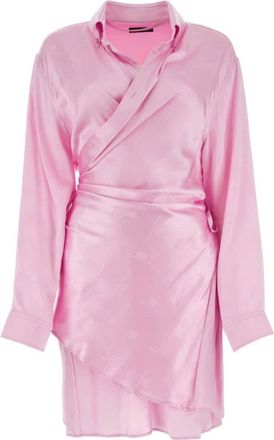 Balenciaga monogram-jacquard shirt dress - women - Silk - 36 - Pink