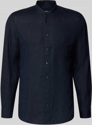 Seidensticker Slim Fit Leinenhemd mit Stehkragen Modell Mandarin in Marine, Gr&ouml;&szlig;e 38