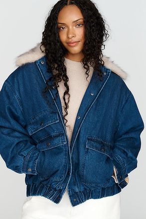 Maeve Denim Faux Fur Collar Barn Jacket