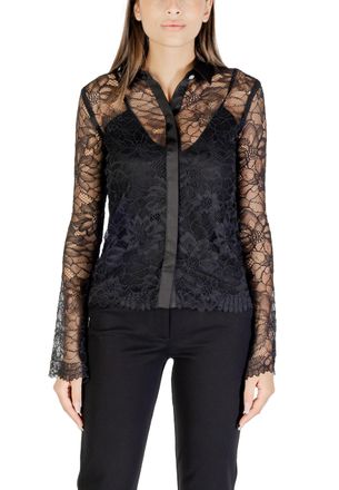 Guess Womens Lace Long Sleeve Button Blouse - Black Nylon - Size X-Large