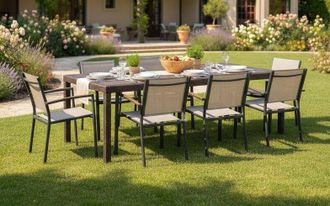 Dmora Mesa De Jard&iacute;n Dmanz, Mesa De Comedor Extensible Rectangular, Mesa De Jard&iacute;n Extensible Efecto Rat&aacute;n, 100% Made In Italy, 150x90h72 Cm, Marr&oacute;n - Dmora