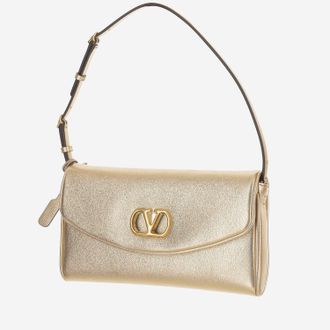 Valentino Garavani Womens Shoulder Bag Devain Laminated Nappa Leather Gold