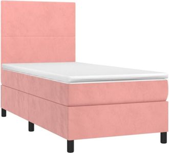 vidaXL Cama Box Spring Colch&oacute;n Y Led Terciopelo Rosa 80x200 Cm Vidaxl