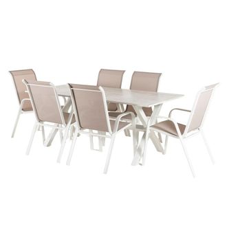 ED&Egrave;N JARD&Iacute; Conjunto de 6 sillones apilables y mesa de jard&iacute;n blanco 190 cm