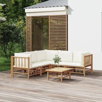 vidaXL Set De Muebles De Jard&iacute;n 6 Piezas Bamb&uacute; Y Cojines Blanco Crema Vidaxl