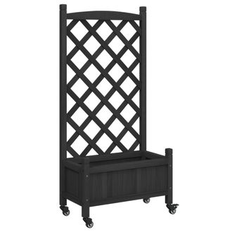 vidaXL Jardinera Con Enrejado Y Ruedas Madera Maciza De Abeto Negro Vidaxl
