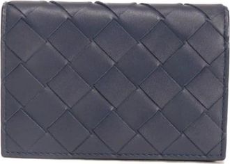 Bottega Veneta Pre-owned Business Card Holder Calfskin Card Case - Dames - Vintage Accessoires - Blauw - ONE Size - Leer - Vintage