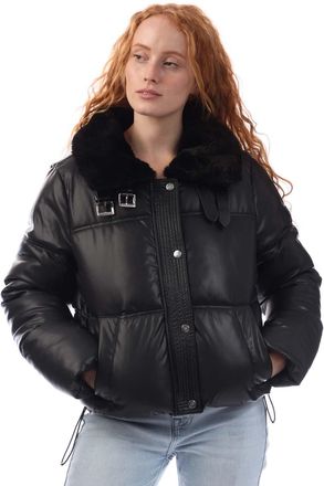 DKNY Womens Zip Front with Collar Puffer Jacket in Black - Size X-Large