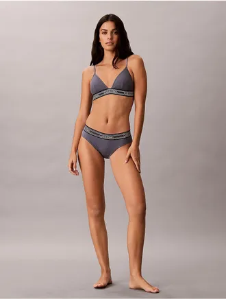 Calvin Klein Womens Icon Cotton Modal Stripe Rib Bikini - Blue - XL