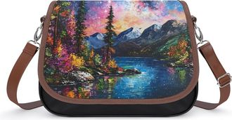 Generic Milky Way Galaxy Stars Twinkli Leather Crossbody Bags for Women Messenger Handbag Purse Shoulder Bag