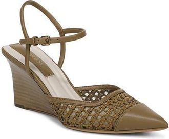 Franco Sarto Cherie Ankle Strap Pointed Cap Toe Wedge Pump in Olive at Nordstrom, Size 8.5