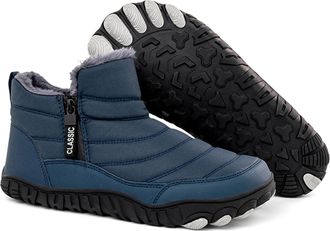 Generic Mens Waterproof Snow Shoes Ankle Boots With Fur Lining Outdoor Walking Shoes For Hiking Winter Sneakers(Blu,7.5 UK)