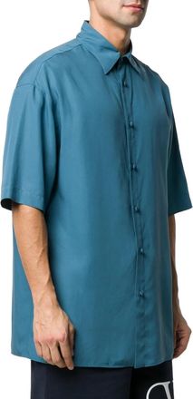 Valentino Short-Sleeved Oversized Cotton Shirt - Blue