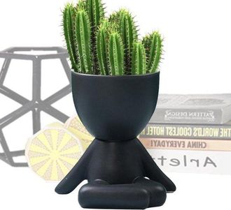 OEM Maceta Con Forma De Cabeza De Rostro - Macetas De Cer&aacute;mica - Para Plantas De Interior - Con Orificio De Drenaje - 151 Cm - Negra