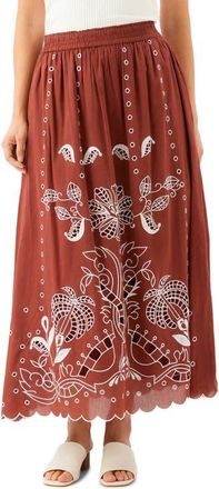 Karen Kane Embroidered Eyelet Cotton Midi Skirt in Chocolate at Nordstrom, Size X-Large P