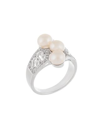 Splendid Pearls Rhodium Plated Silver 6-7Mm Freshwater Pearl Ring