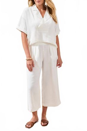 Tribal Flowy Crop Pant With Elastic In Oceanpearl-2533